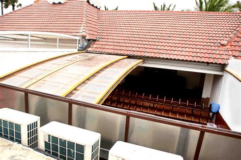 metal roof enclosure|industrial retractable roof system.